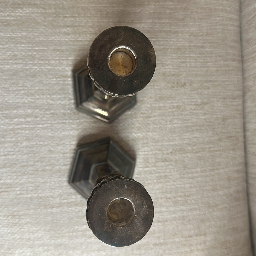 Set of 2 Pottery Barn Antiqued Silver Plated Taper Candlesticks Candle Holders - Picture 3 of 5